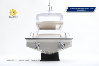 SUNSEEKER Manhattan 60 Yacht Model 92cm - Handcrafted Natural Wood Luxury Yacht Display