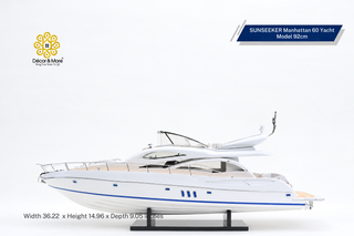 SUNSEEKER Manhattan 60 Yacht Model 92cm - Handcrafted Natural Wood Luxury Yacht Display
