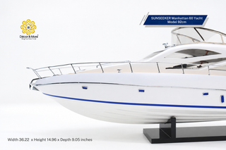 SUNSEEKER Manhattan 60 Yacht Model 92cm - Handcrafted Natural Wood Luxury Yacht Display