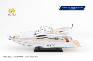 SUNSEEKER Manhattan 60 Yacht Model 92cm - Handcrafted Natural Wood Luxury Yacht Display