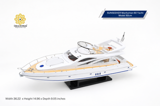 SUNSEEKER Manhattan 60 Yacht Model 92cm - Handcrafted Natural Wood Luxury Yacht Display