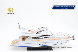 SUNSEEKER Manhattan 60 Yacht Model 92cm - Handcrafted Natural Wood Luxury Yacht Display