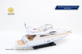 SUNSEEKER Manhattan 60 Yacht Model 92cm - Handcrafted Natural Wood Luxury Yacht Display
