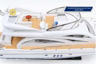 SUNSEEKER Manhattan 60 Yacht Model 92cm - Handcrafted Natural Wood Luxury Yacht Display