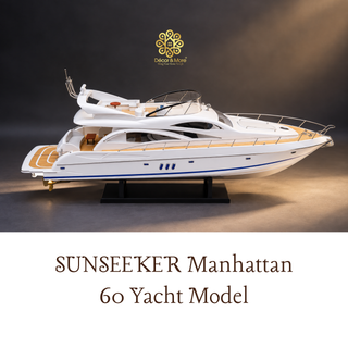 SUNSEEKER Manhattan 60 Yacht Model 92cm - Handcrafted Natural Wood Luxury Yacht Display
