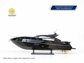 SUNSEEKER PREDATOR 64 Black Yacht Model 92cm - Handcrafted Luxury Speedboat Display