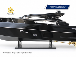 SUNSEEKER PREDATOR 64 Black Yacht Model 92cm - Handcrafted Luxury Speedboat Display