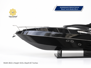 SUNSEEKER PREDATOR 64 Black Yacht Model 92cm - Handcrafted Luxury Speedboat Display