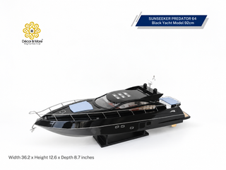 SUNSEEKER PREDATOR 64 Black Yacht Model 92cm - Handcrafted Luxury Speedboat Display
