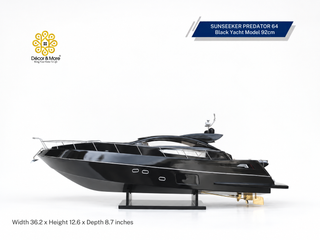 SUNSEEKER PREDATOR 64 Black Yacht Model 92cm - Handcrafted Luxury Speedboat Display