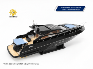SUNSEEKER PREDATOR 64 Black Yacht Model 92cm - Handcrafted Luxury Speedboat Display