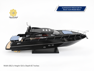 SUNSEEKER PREDATOR 64 Black Yacht Model 92cm - Handcrafted Luxury Speedboat Display