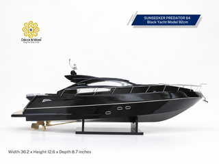 SUNSEEKER PREDATOR 64 Black Yacht Model 92cm - Handcrafted Luxury Speedboat Display