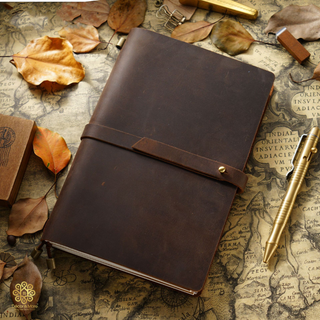 Premium Handmade Genuine Cowhide Leather Notebook with Strap Closure