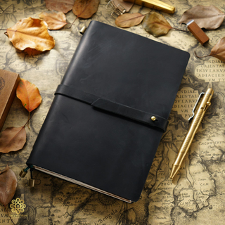 Premium Handmade Genuine Cowhide Leather Notebook with Strap Closure