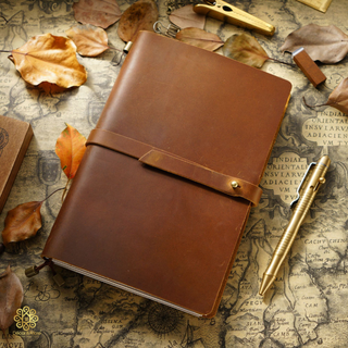 Premium Handmade Genuine Cowhide Leather Notebook with Strap Closure