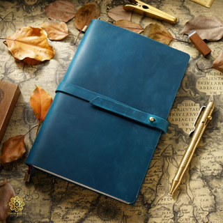Premium Handmade Genuine Cowhide Leather Notebook with Strap Closure