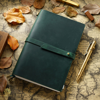 Premium Handmade Genuine Cowhide Leather Notebook with Strap Closure
