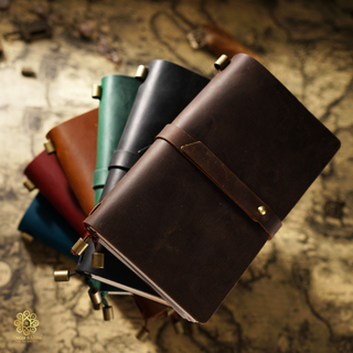 Premium Handmade Genuine Cowhide Leather Notebook with Strap Closure