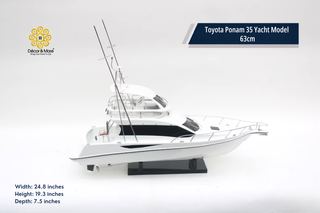 Toyota Ponam 35 Yacht Model 63cm - Handcrafted Natural Wood Luxury Boat Display