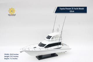 Toyota Ponam 35 Yacht Model 63cm - Handcrafted Natural Wood Luxury Boat Display