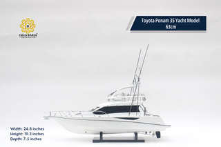 Toyota Ponam 35 Yacht Model 63cm - Handcrafted Natural Wood Luxury Boat Display