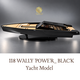 118 Wally Power Yacht Model 92cm - Black Handcrafted Wooden Luxury Display