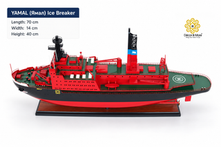 YAMAL Nuclear Icebreaker Wooden Ship Model - Handcrafted Russian Arctic Icebreaker Replica