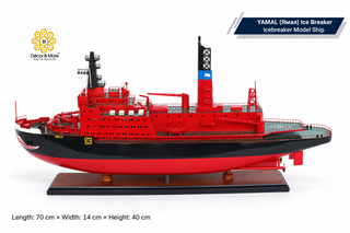 YAMAL Nuclear Icebreaker Wooden Ship Model - Handcrafted Russian Arctic Icebreaker Replica